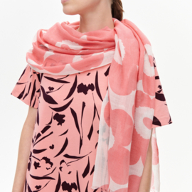 Marimekko Fiore Unikko dunne wollen shawl wit en roze | 180x70cm