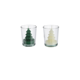 Kerstboomkaars in glaasje, kies uit wit of groen