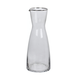 Karaf Smoke geribbeld glas met zilveren randje, 1 liter