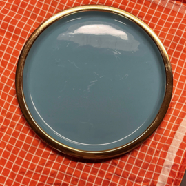 Dienblad ø 29 cm lichtblauw met gouden rand geëmailleerd metaal, 29 cm