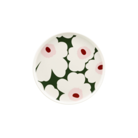 Marimekko Oiva ontbijtbord Unikko donkergroen, lichtroze en bordeaux | Ø 20 cm