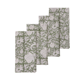 Bungalow katoenen blokprint servetten set van 4 Dimapur Jade | 45 x 45 cm