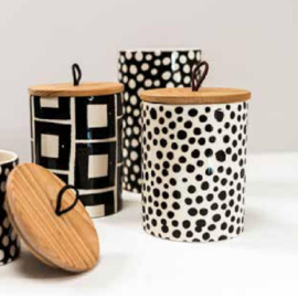 Duro Ceramics Mix 'n' Match JAZZ voorraadpot Medium wit met zwarte stippen en houten deksel