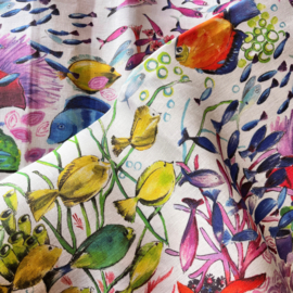 Groot linnen tafelkleed Belize met tropische vissen 170 x 360 cm