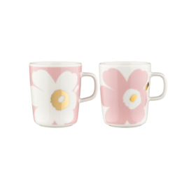 Marimekko set van 2 mokken 2,5 dl Oiva Unikko roze met goud