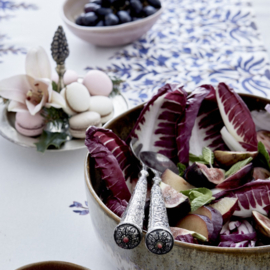 Bungalow katoenen blokprint tafelkleed Jasmine Indigo in gebroken wit met blauwtinten | 150 x 250 cm