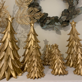 Decoratief kerstbomenbosje ( 2x kerstboompje 13 cm  en 1 kerstboom 20 cm) goudkleurig