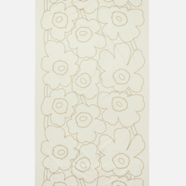 Marimekko tafelkleed wit met Unikko print in metallic goud  | 140 x 250 cm
