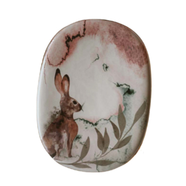 Nosse Ceramics Fauna haas serveerschaal rechthoekig met afgeronde randen 35 cm
