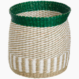 Marimekko Silkkikuikka geweven opbergmand beige, wit en smaragdgroen, 27 cm hoog