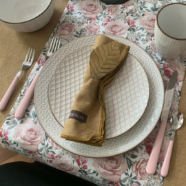Siaki Reliëf ontbijtbord 20 cm aardewerk crème met reliëf en bronzen rand SET van 4