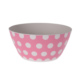 Melamine sla- of serveerschaal met witte stippen, kies uit: turquoise, koraalrood, roze, geel, mintgroen | Ø 25,5 cm, 11,5 cm hoog