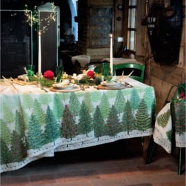 Kerst tafelloper Fairy Trees met kerstbomen van linnen | 0.45  x 1.70 m