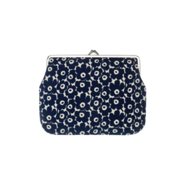 Marimekko portemonnee / ouderwetse knip beurs  / tas organizer 14 x 20 Unikko donkerblauw