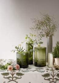 Bungalow katoenen blokprint tafelkleed Flora sage in gebroken wit met groentinten | 170 x 300 cm