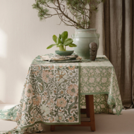 Bungalow tafelkleed met blokprint Peacock Jade 150 x 250