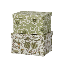 Bungalow set van 2 opbergdozen met bloemenprint in groentinten Brick Duo Box Lily Seagrass