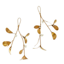 Bungalow gouden mistletoe hangertjes set van 2 stuks, 10 cm hoog