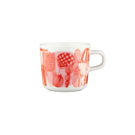 Marimekko Oiva Siirtolapuutarha koffiekopje met oor 2 dl koraal met roze