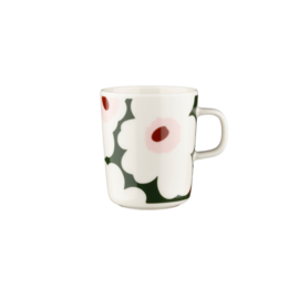 Marimekko mok Oiva Unikko donkergroen met roze, bordeaux | 2,5 dl