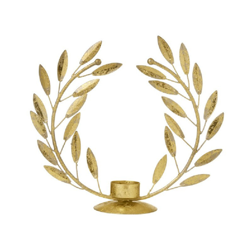 Bungalow gouden kandelaar voor waxinelichtje 'lauwerkrans' vertikaal  | hoogte  20,5 cm