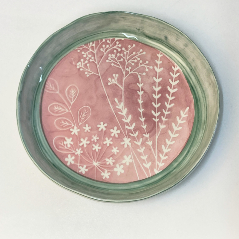 plaag Monument Niet essentieel Bloom servies serveerschaal roze met groene rand 30 cm (A) | Duro Ceramics  Bloom & Only Rose servies | kleuroptafel