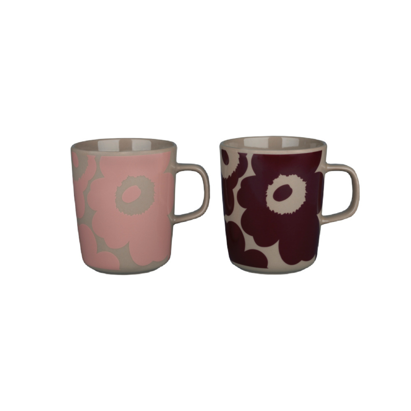 Marimekko set of 2 Oiva Unikko mugs 2.5 dl, terra, old pink and bordeaux