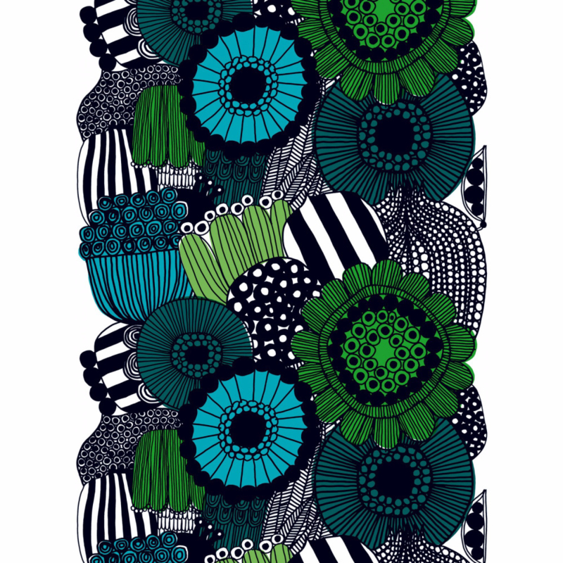 straal Prehistorisch schapen Marimekko afneembaar tafelkleed van de rol Siirtolapuutarha groen, blauw,  turquoise, wit, zwart per eenheid van 50 cm | Marimekko (keuken-)textiel |  kleuroptafel