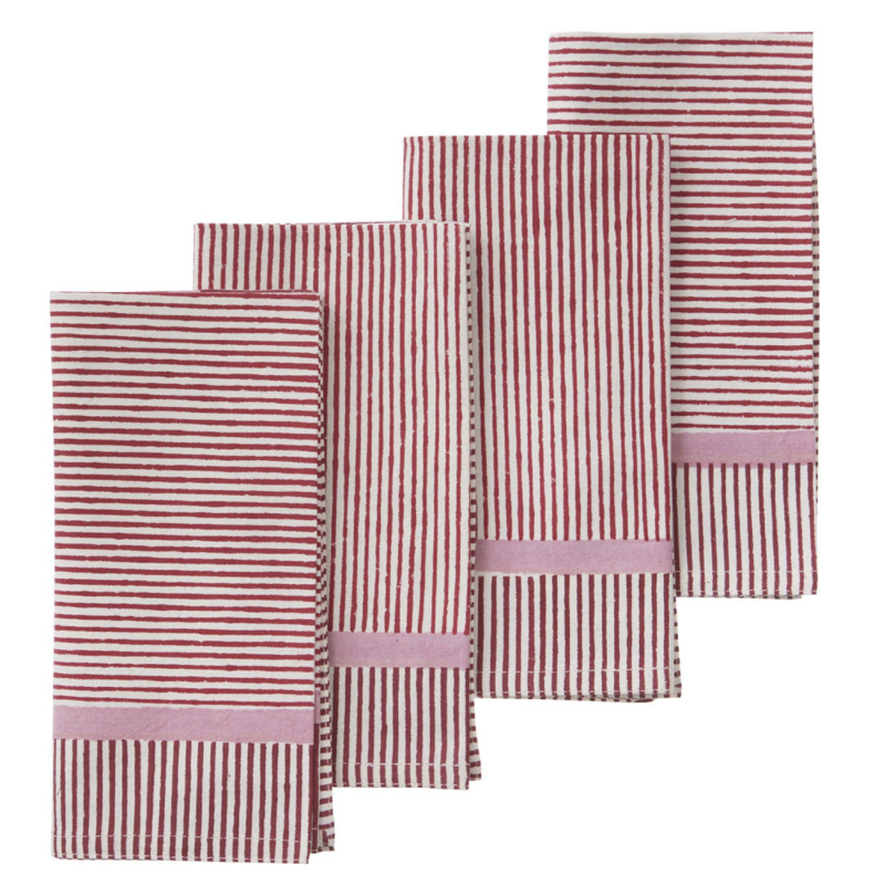 Bungalow rood witte blokprint servetten Jaya scarlet, 4 stuks | 45 x 45 cm
