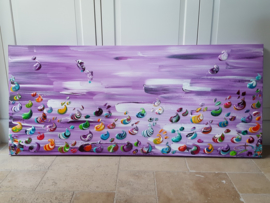 Purple Sea - 160 x 70 x 4.5 - Painting with ashes