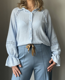 Wafelstof blouse || L.Blauw || BoeBou