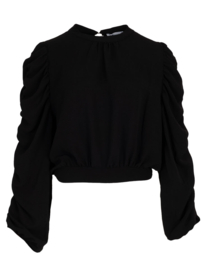 Top Gesmokte mouw || Azzurro || Zwart