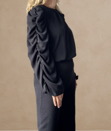 Blouse gesmokte mouw || Zwart || Azzurro