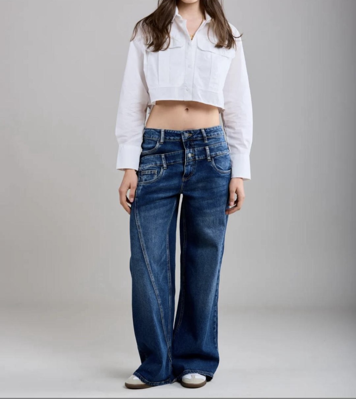 Wide Leg || Toxik3 || Dubbele tailleband || Donkerblauw