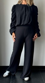 Top Gesmokte mouw || Azzurro || Zwart