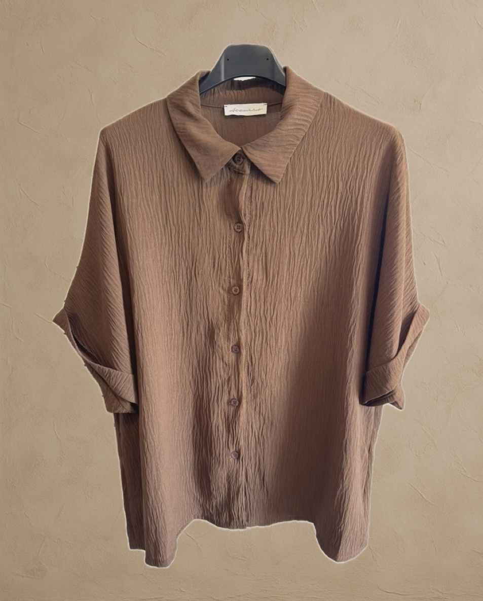Blouse korte mouw || Bruin || Azzurro 3700