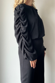 Top Gesmokte mouw || Azzurro || Zwart