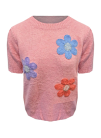 Gebreide trui KM met bloemen || roze ||yess-style