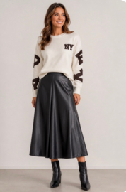 Zwarte Lederlook Rok - soepelvallend & Elegant