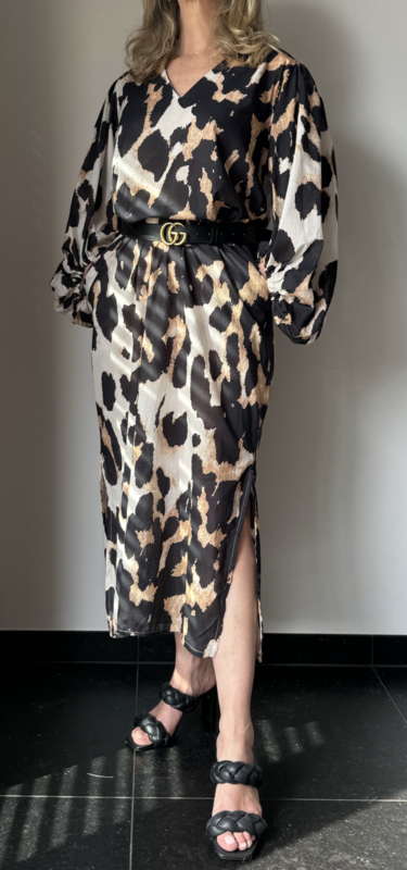 Lange boho jurk panter print yess style