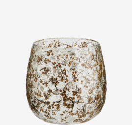 Glass votive with leaves L