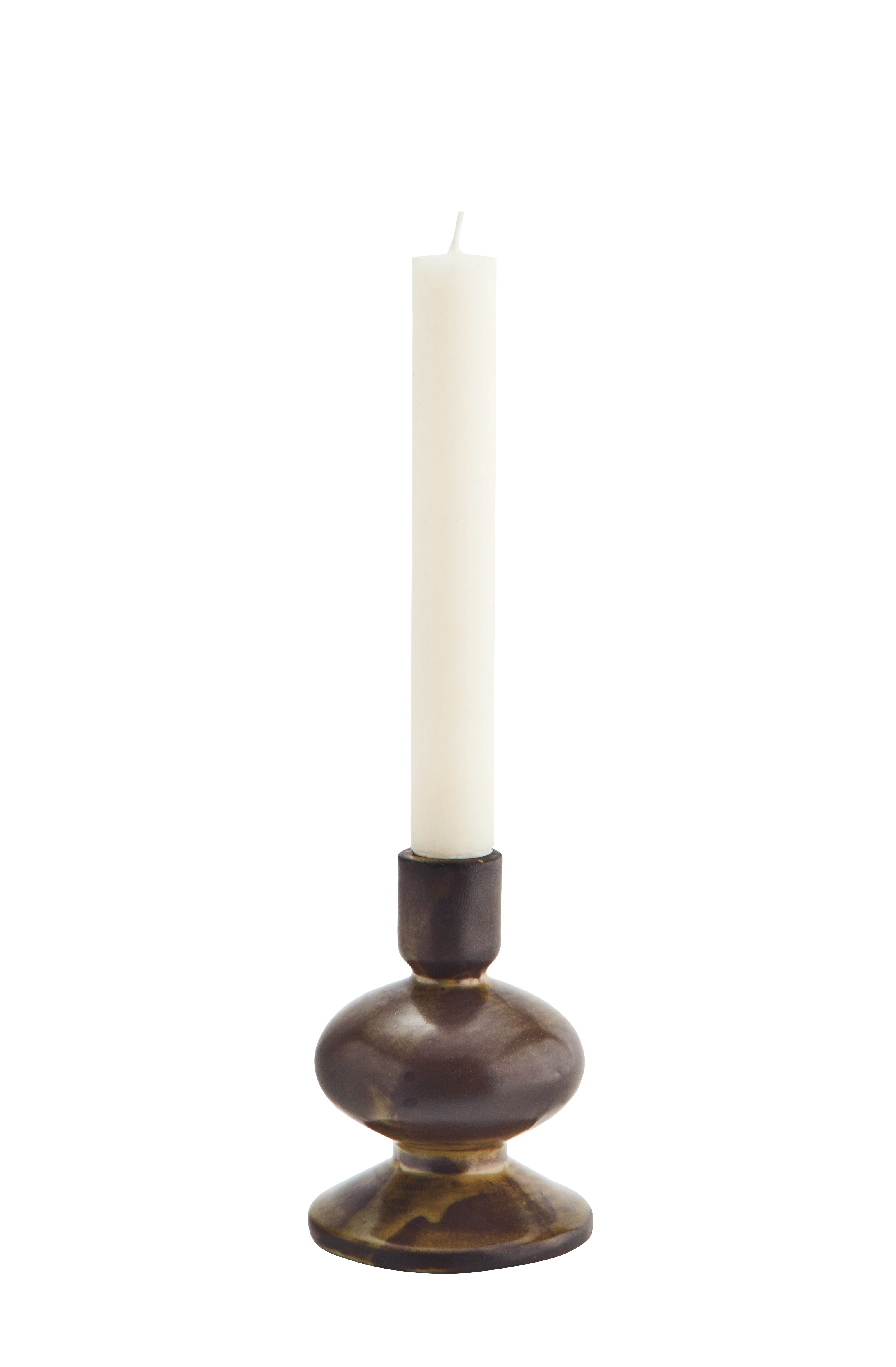 Stoneware candle  holder dark brown mustard