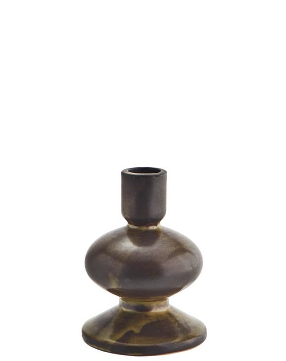 Stoneware candle  holder dark brown mustard