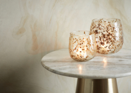 Glass votive with leaves L