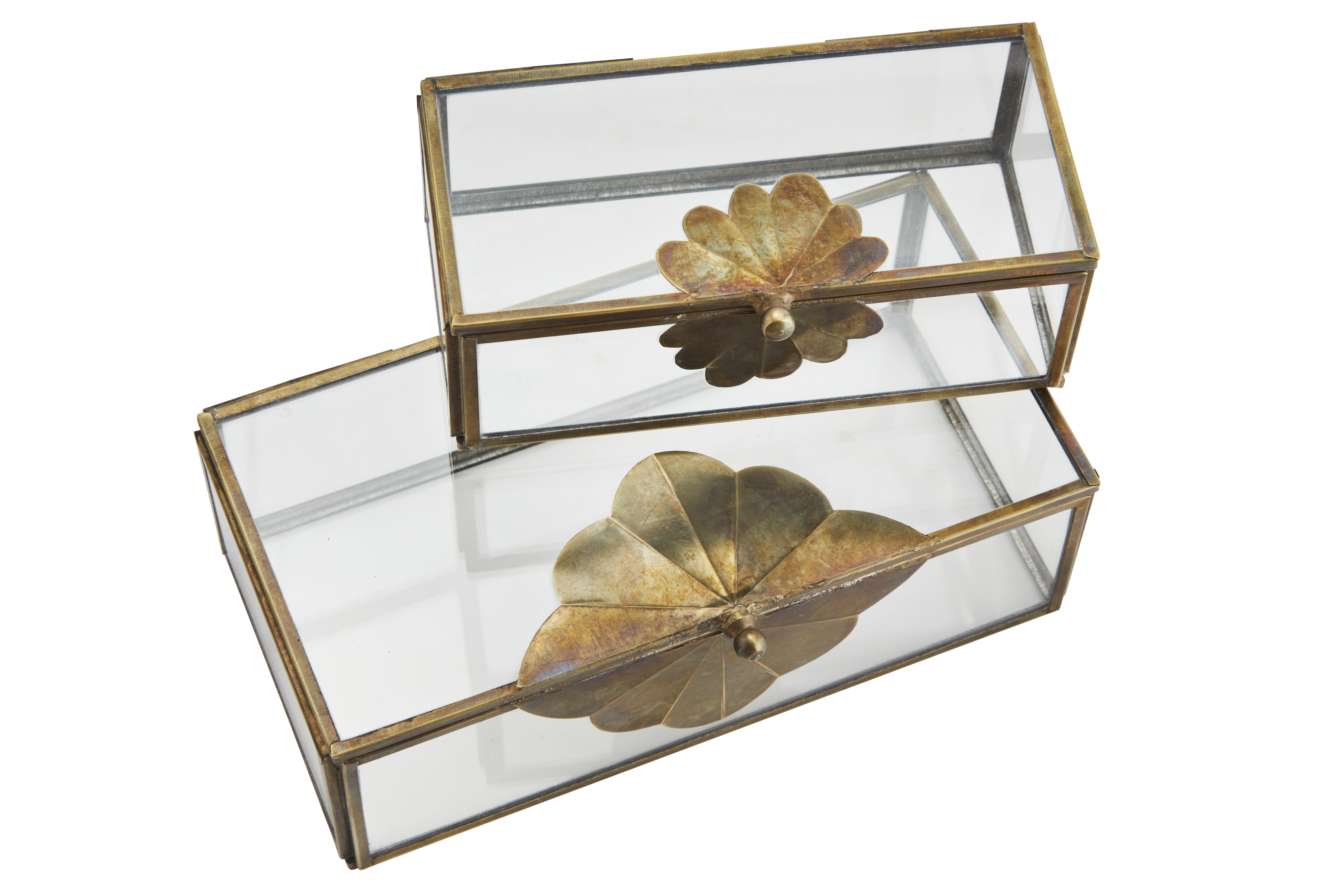 Glass box brass with leaves M