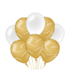 Ballonnen goud/wit - Happy Birthday (8st.)
