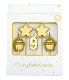 Party cake candles gold - 9 jaar