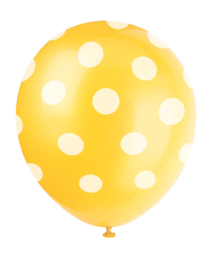 Ballonnen met stippen geel/wit 6st.