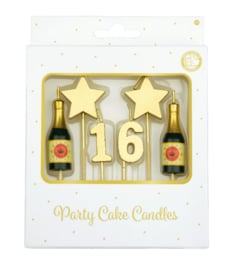 Party cake candles gold - 16 jaar