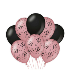 Ballonnen rosé/zwart - 21 (8st.)